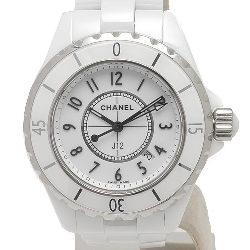 【中古】シャネル CHANEL J12 33mm ホワイトセラミック H0968 白文字盤 クォーツ レディース 腕時計【質屋鑑定品】