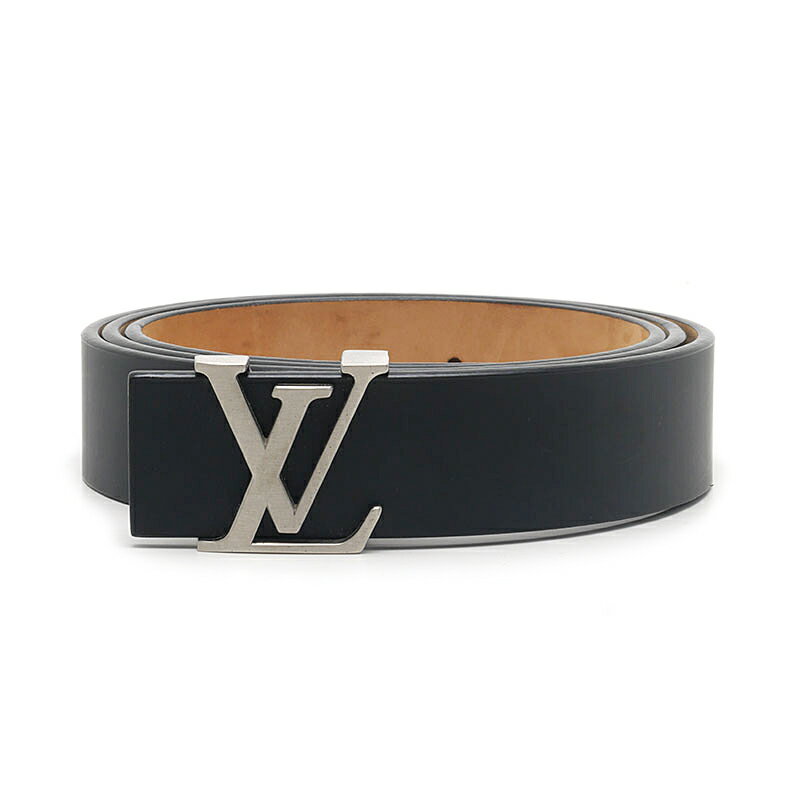 【中古】ルイヴィトン Louis Vuitton LV サンチュール LVイニシャル レザーベルト M6900 ブラック 100cm前後 メンズ 箱付【質屋鑑定品】