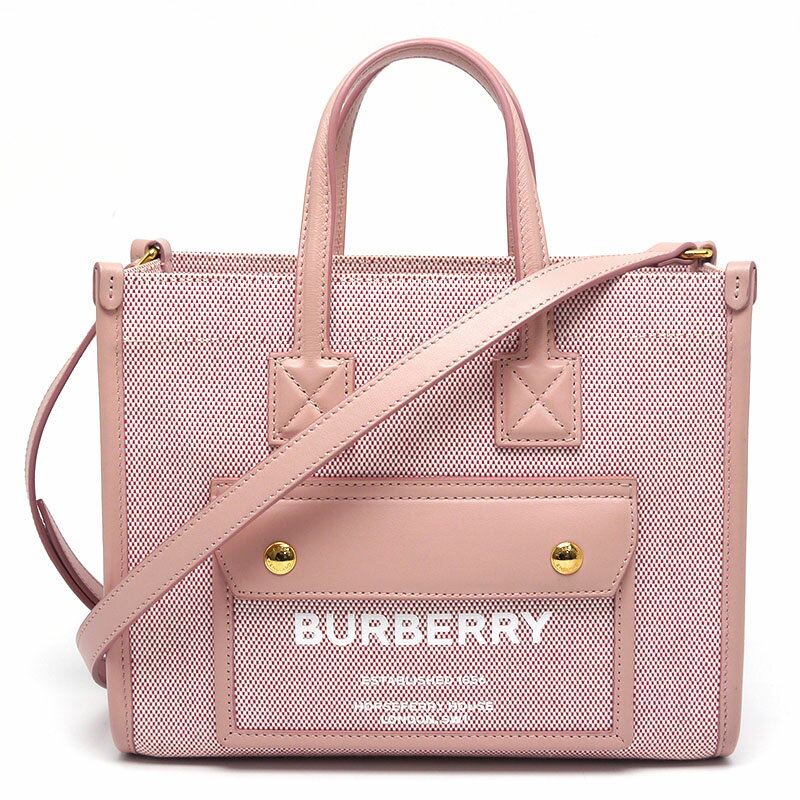 【中古】バーバリー BURBERRY ミニフレヤトート 8063308 キャンバス×レザー ピンク 【質屋鑑定品】