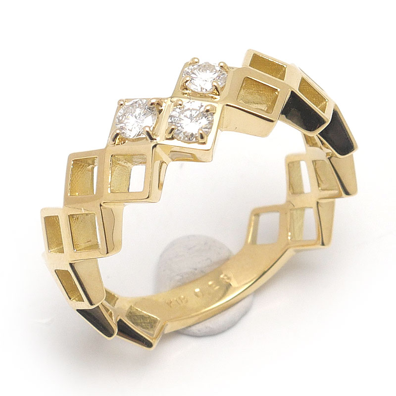 乐天商城 - 【中古】ダイヤモンドリング 約15号 K18YG・ダイヤ0.28ct 幾何学デザイン 【質屋鑑定品】