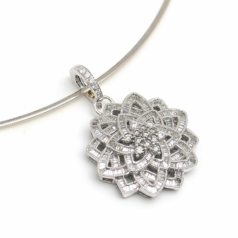 Rakuten - 【中古】ダイヤモンドネックレス K18WG/YG ダイヤ1.10・0.05ct フラワー【質屋鑑定品】