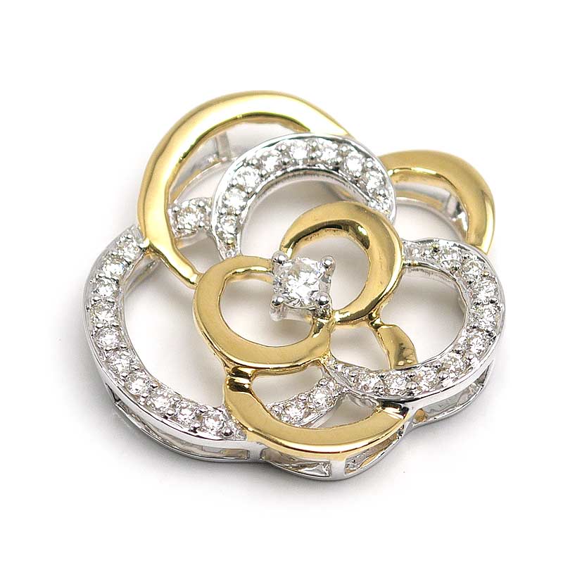 乐天商城 - 【中古】ダイヤモンドペンダントトップ K18YG/WG・ダイヤ0.40ct フラワーモチーフ【質屋鑑定品】