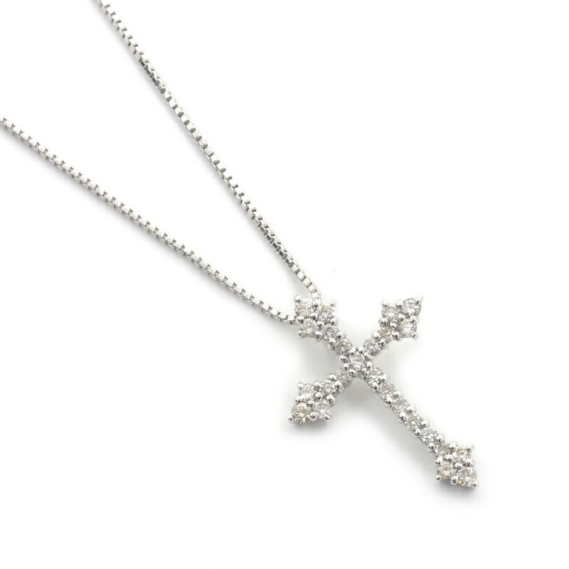 乐天商城 - 【中古】ダイヤモンドクロスネックレス K18WG ホワイトゴールド ダイヤ0.50ct 十字架【質屋鑑定品】