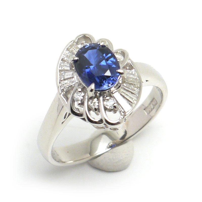 乐天商城 - 【中古】サファイアダイヤモンドリング 約8号 PT900・サファイア0.99ct・ダイヤ0.31ct【質屋鑑定品】