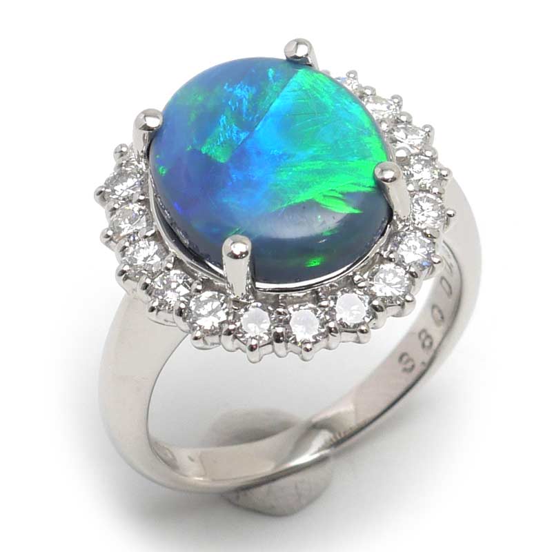 乐天商城 - 【中古】ブラックオパールダイヤモンドリング 約10号 PT900・オパール3.80ct・ダイヤ0.60ct 【質屋鑑定品】
