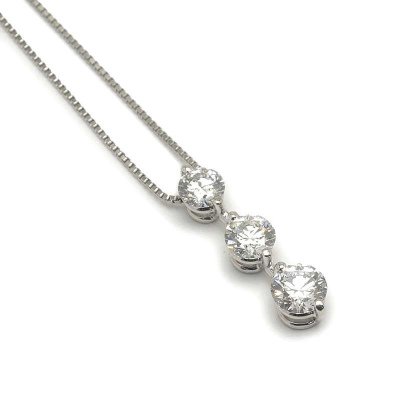 乐天商城 - 【中古】ダイヤモンドネックレス PT850・ダイヤ1.003ct 3連デザイン【質屋鑑定品】