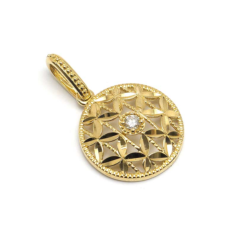Platinum - 【中古】ダイヤモンドペンダントトップ K18YG・ダイヤ0.06ct サークルモチーフ【質屋鑑定品】