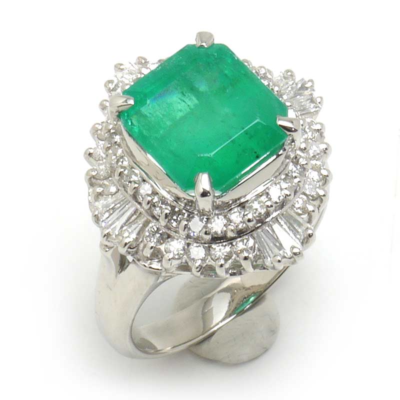 乐天商城 - 【中古】エメラルドダイヤモンドリング #11.5 約11.5号 PT900・エメラルド4.49ct・ダイヤ0.84ct 【質屋鑑定品】