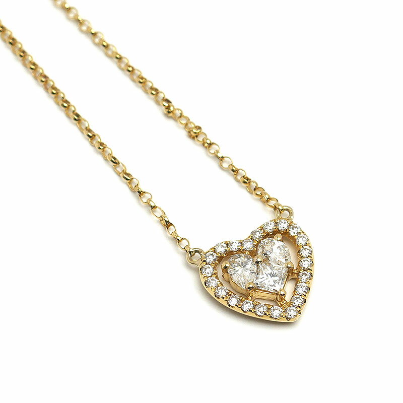 乐天商城 - 【中古】ダイヤモンドネックレス K18YG・ダイヤ0.41ct ハートモチーフ【質屋鑑定品】
