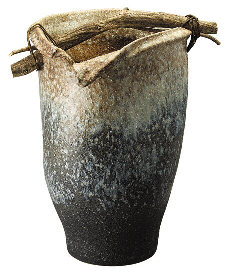 【送料無料】【smtb-kd】信楽焼 傘立て 「白窯変手桶傘立」 インテリア 陶器 焼物 陶芸品【537-01】