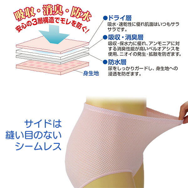失禁パンツ 尿漏れパンツ 女性用 心地よい 安心ショーツ 吸水ショーツ3色組 25cc 日本製‐レディース 快適パンツ ゆったり 締め付けない パンツ