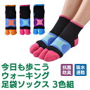 足にフィット 足袋ソックス 今日も歩こう ウォーキング 3色組 2126330 メッシュ編み サポート編み パイル編み 抗菌 防臭 吸水 速乾 ムレない かかと付き ランニング マラソン スポーツソックス 三笠 MIKASA