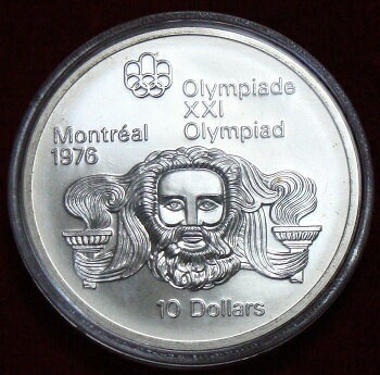 カナダモントリオール五輪1976 第2次 ゼウスの肖像 10ドル銀貨 1974年