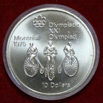 カナダモントリオール五輪1976　3次　☆自転車競技☆10ドル銀貨　1974年のサムネイル