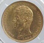 イタリア　サルデーニャ王国　100リラ金貨　1834年-P　PCGS鑑定【AU58】
