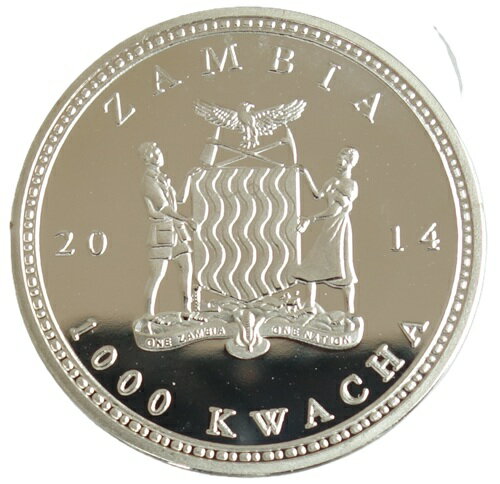 紅林コインのザンビア クロサイ　1000KWACHAカラープルーフ白銅貨 2014年｜アングル2
