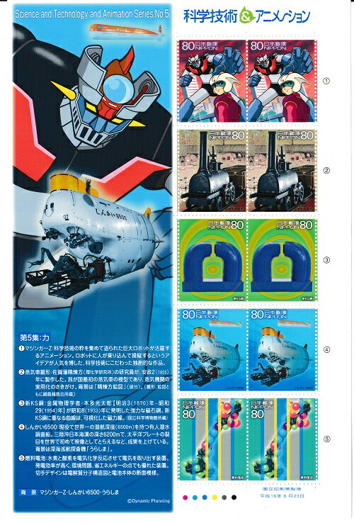 【科学技術&アニメーション】第5集:力 マジンガーZ しんかい6500・うらしま 切手シート 平成16年(2004)