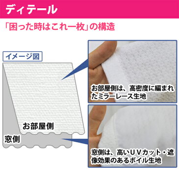 レースカーテン「困った時はこれ一枚」 サイズ：幅101cm〜幅150cm×丈40cm〜丈100cm×1枚入( ミラーレースカーテン 夜も見えにくい ミラーカーテン 遮熱 断熱 ベランダ ミラー レース 夜も見えにくい目隠しカーテン 子供部屋 女の子 ミラーレース カーテンレース 防寒 )