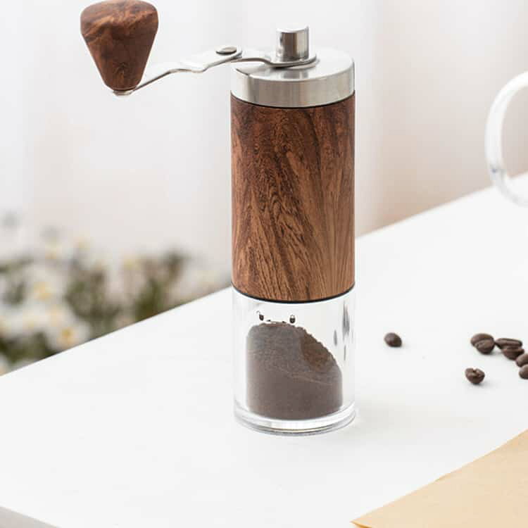 手動ハンドル 手挽きコーヒーミル 木目調 手動式 手挽きコーヒーミル ステンレス製...