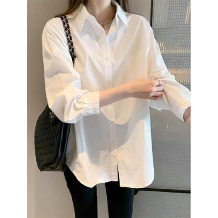 長袖シャツ 白シャツ シャツ トップス きれいめ 制服 レディース カジュアル おしゃれ 無地 シャツ 通勤 通学 仕事用 シンプル 着回し ブラウス 春 秋 定番 ホワイト ワイシャツ オフィス kuresonstore-10002270 クレソン サンプル画像3