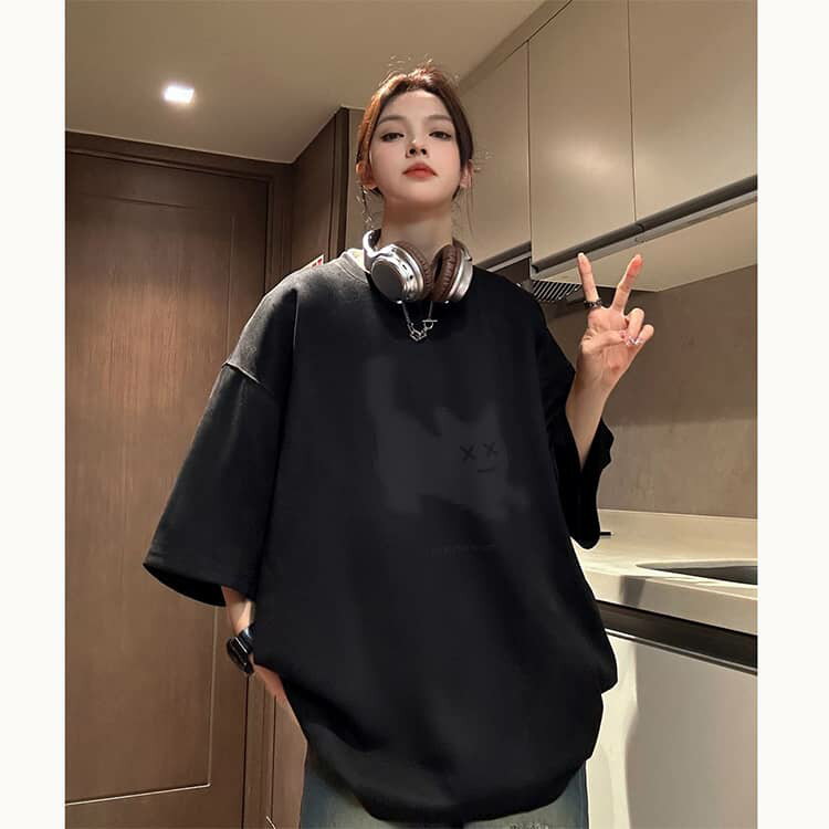 メンズ レディース 男女兼用 半袖 Tシャツ 夏服 オーバーサイズ ビッグシルエット 柔らか 鹿の子素材 カットソー Tシャツ メンズtシャツ ゆったり 大きいサイズ 春 夏 秋 トップス 猫柄 可愛い メンズファッション カジュアル 送料無料 2