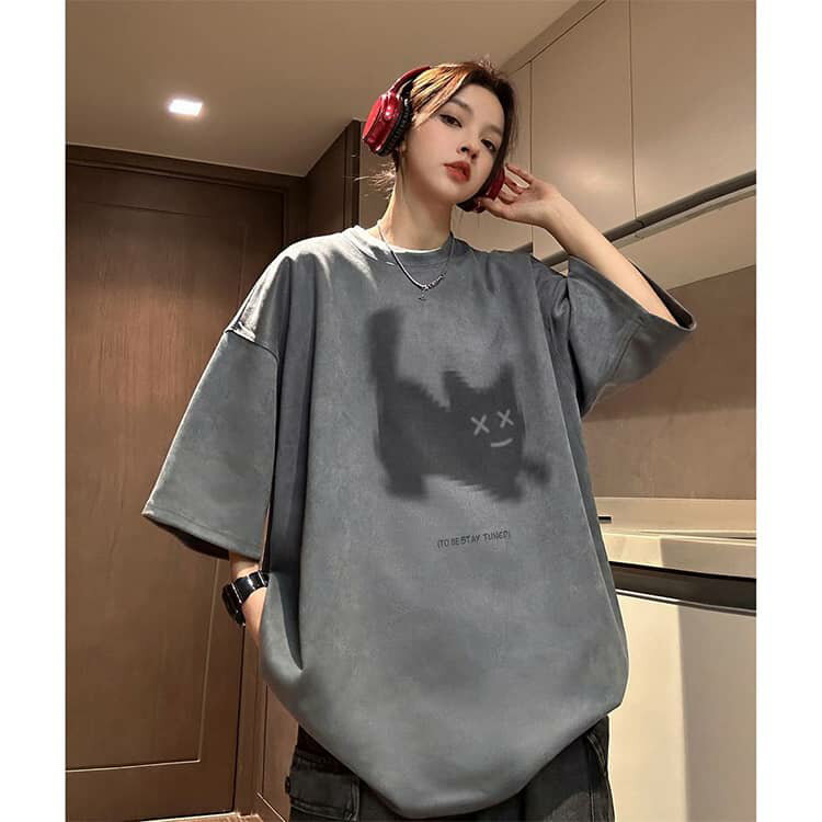メンズ レディース 男女兼用 半袖 Tシャツ 夏服 オーバーサイズ ビッグシルエット 柔らか 鹿の子素材 カットソー Tシャツ メンズtシャツ ゆったり 大きいサイズ 春 夏 秋 トップス 猫柄 可愛い メンズファッション カジュアル 送料無料 3