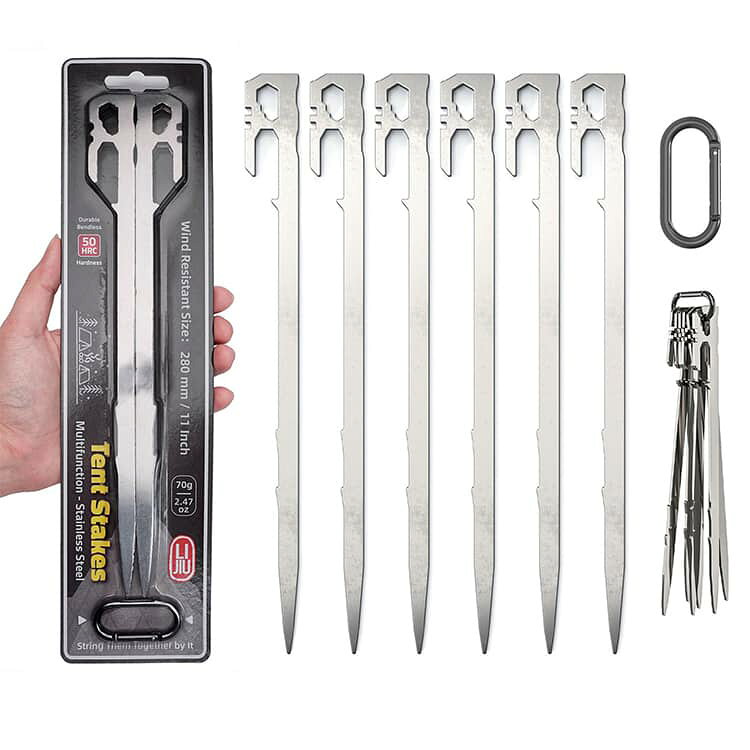 鍛造ペグ 28cm 6本セット スチール ソリッド ペグ テント テントアクセサリー ペグ 強靭 スチールペグ ステンレス鋼420 一体化 U字型 キャンプ設営用具 カラビナ付き 高強度 耐食 テントペグ アウトドア キャンプ用品 登山 硬い土 砂地 草地用 地面用 ペグ テント設営用品 kuresonstore-10004126 クレソン サンプル画像2