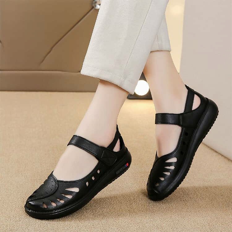 ミセスシューズ ローヒール レザーサンダル フラットサンダル 防滑 シニアサンダル レザーサンダル メッシュ 軽量 柔らかい ソフトソール ぺたんこ靴 履きやすい 歩きやすい 通気性 カジュアルサンダル 夏靴 送料無料 外履き 普段履き kuresonstore-10014915 クレソン サンプル画像3