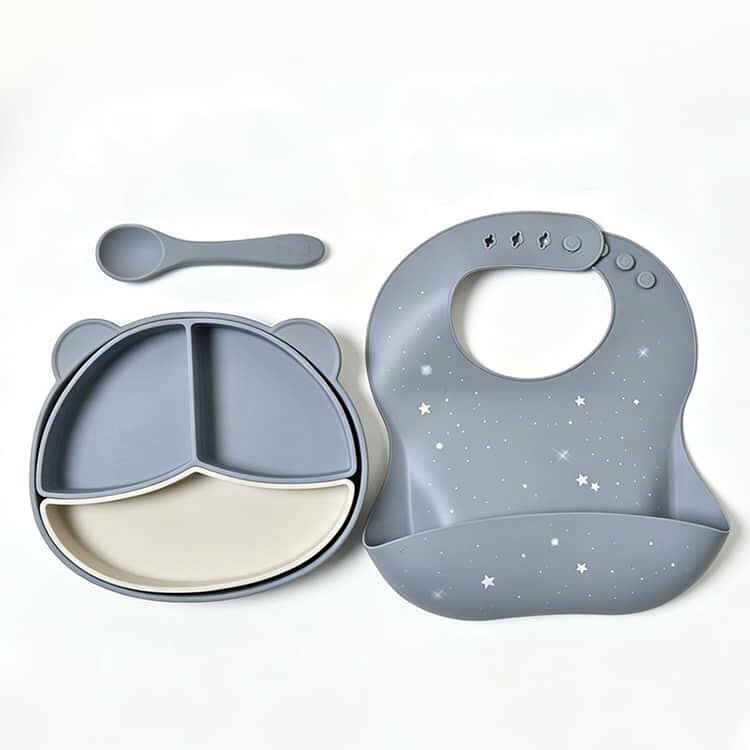 仕切り皿 分割 スプーン 食洗機OK 3点セット お食事エプロン シリコン 食器セット ...