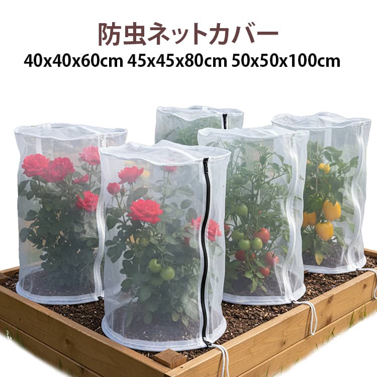 【植物を覆って保護するドーム型ネット】植物の上からそのままかぶせて使えるドーム型の防虫ネットカバー。野菜や花など、屋外で育てている植物を保護したいときに便利です。【高密度メッシュ素材】細かく編み込まれたメッシュ素材を採用。植物を覆いながら空気がこもりにくく、日常の園芸や家庭菜園で使いやすい仕様です。【虫・鳥対策に便利】植物の周囲をネットで覆うことで、外部からの虫や鳥が気になるときの保護カバーとして活用できます。野菜や花の栽培時に取り入れやすいアイテムです。【幅広い植物に対応】トマト・きゅうり・バラなどの野菜や花をはじめ、庭やプランターで育てているさまざまな植物に使用できます。【庭・家庭菜園・屋外に】自宅の庭や家庭菜園、ベランダなどの植物保護におすすめ。植物ごとに個別にかぶせて使用できるため、必要な場所へ手軽に設置できます。【3サイズから選べる】植物の高さや広がりに合わせて3種類のサイズをご用意。育てている植物の大きさを測って、余裕のあるサイズをお選びください。 サイズ 40x40x60cm 45x45x80cm 50x50x100cm サイズについての説明 40x40x60cm 45x45x80cm 50x50x100cm※サイズ表の実寸は商品によって1-3cm程度の誤差がある場合がございます。 素材 HDPE 色 植物保護ネット 備考 ●サイズ詳細等の測り方はスタッフ間で統一、徹底はしておりますが、実寸は商品によって若干の誤差(1cm～3cm )がある場合がございますので、予めご了承ください。 ●製造ロットにより、細部形状の違いや、同色でも色味に多少の誤差が生じます。 ●パッケージは改良のため予告なく仕様を変更する場合があります。 ▼商品の色は、撮影時の光や、お客様のモニターの色具合などにより、実際の商品と異なる場合がございます。あらかじめ、ご了承ください。 ▼生地の特性上、やや匂いが強く感じられるものもございます。数日のご使用や陰干しなどで気になる匂いはほとんど感じられなくなります。 ▼同じ商品でも生産時期により形やサイズ、カラーに多少の誤差が生じる場合もございます。 ▼他店舗でも在庫を共有して販売をしている為、受注後欠品となる場合もございます。予め、ご了承お願い申し上げます。 ▼出荷前に全て検品を行っておりますが、万が一商品に不具合があった場合は、お問い合わせフォームまたはメールよりご連絡頂けます様お願い申し上げます。速やかに対応致しますのでご安心ください。