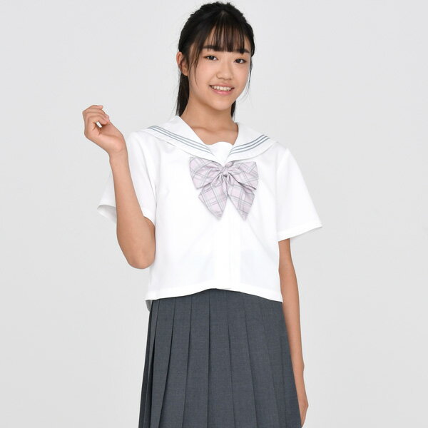 スクールリボン ピンク×グレー 大柄チェック【日本製】KRR195　KURI-ORI【クリオリ】オリジナルリボンタイO型 ダブルチョウタイ 制服リボン アジャスターで首周長さ調整　通学 式服 タータン セーラーにもおすすめ！