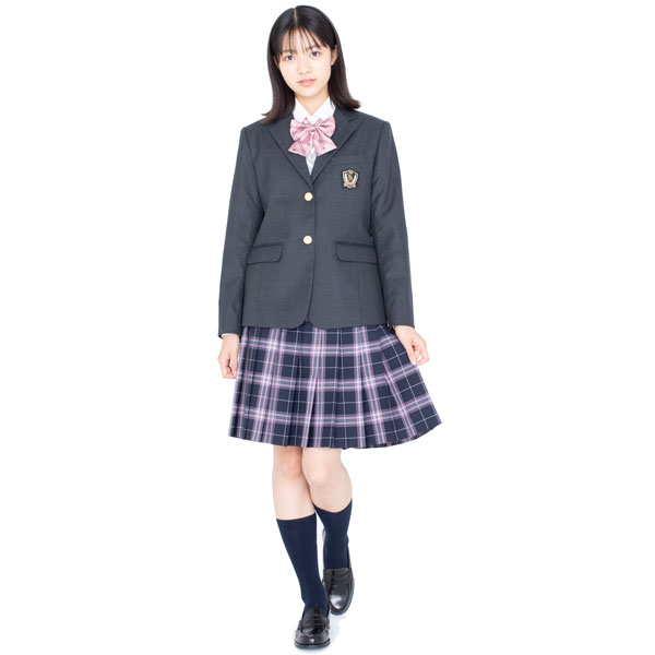 KR347-H冬服A/Wプリーツスカート【紺×ピンクタータンチェック】大きいサイズ・ロングありウエスト63-95cm丈66まで・ご希望の丈に裾上げ秋冬春スリーシーズン【日本製 送料無料】式服 正装 車ひだ スクール 通学 高校 自由制服 学校 衣装【KURI-ORI★クリオリ】 3