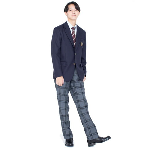 冬制服スラックス 【グレー×黒・水色チェック】ウエスト64・82・85・88・91・95・100cm【日本製】ツータックスリム ウォッシャブル 制服ズボン チェックパンツ 男女兼用 式服 自由制服 春秋冬スリーシーズンKURI-ORI【クリオリ】KRB10S2