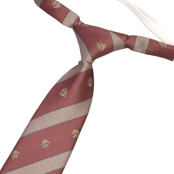 ワンタッチスクールネクタイ　制服ネクタイ ローズピンク クレスト×ライトブラウン ミニバスケットチェック成型ネクタイ バックルを留めるだけ！KURI-ORI【クリオリ】【日本製】K RNOT38-69 スカートにおすすめ制服　 通学 式服 入学卒業式 部活 チーム お揃い