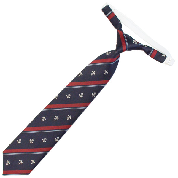 ワンタッチスクールネクタイ 制服ネクタイ ダークネイビー×レッド ユリクレスト成型ネクタイ バックル留めるだけ KURI-ORI【クリオリ】【日本製】KRNOT38-90スカートににおすすめ 制服　 通学 式服 学生フォーマル 正装 入学卒業式 部活 チーム お揃い