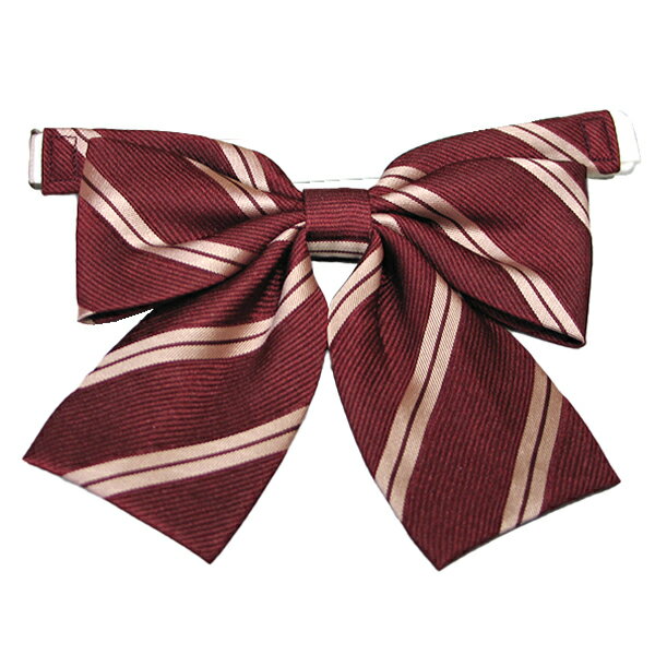 【小さめダブル蝶タイ】女子用スクールリボンタイ934-RBNエンジ×ゴールドストライプ【日本製】成形チョ..