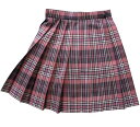 【在庫処分品】夏制服スカート【 ピンク・紺白チェック】ウエスト63・66・72大きいサイズ75・80cm 丈48cm【日本製】車ひだスクールスカート プリーツス...