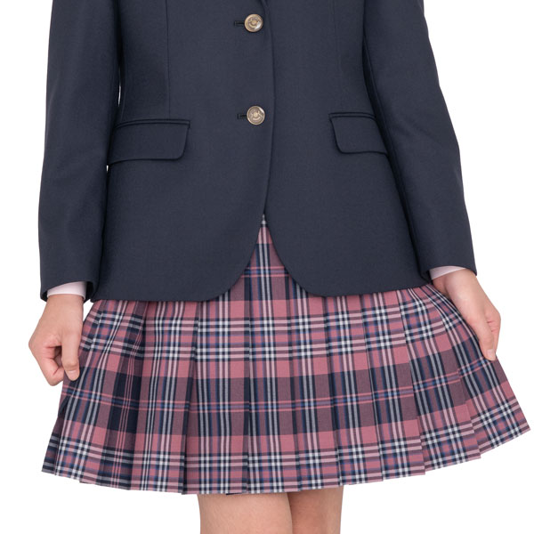 冬制服スカート【ピンク×紺・白タータンチェック】ウエスト63-95cm丈42・48・54【日本製】ピンクチェックスカートプリーツスカート車ひだスカート スクールスカート 式服 自由制服 春秋冬スリーシーズンKURI-ORI【クリオリ】WKR307