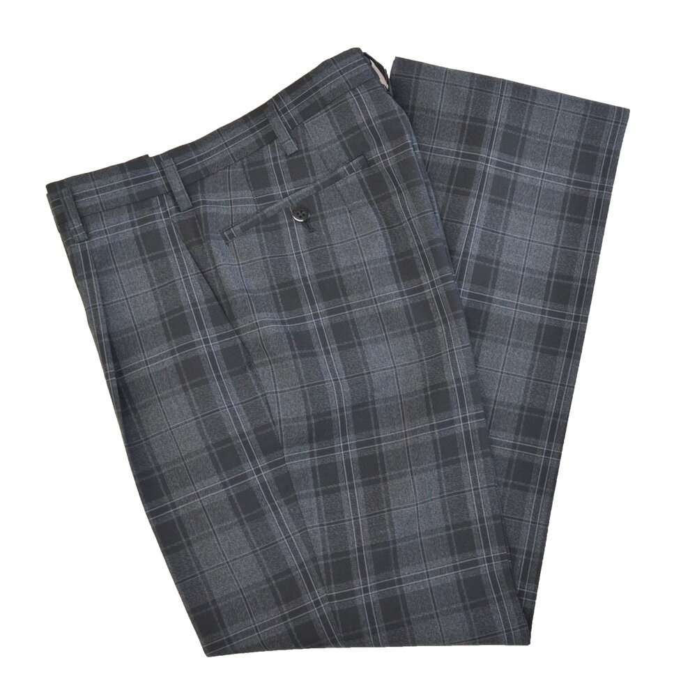 【在庫処分品】夏制服スラックス【ダークグレー×黒チェック】ウエスト79・82・85・88cm【日本製】スリムワンタック 夏制服ズボン チェックパンツ 男女兼用 式服 自由制服 KURI-ORI【クリオリ】 SKRB17S1