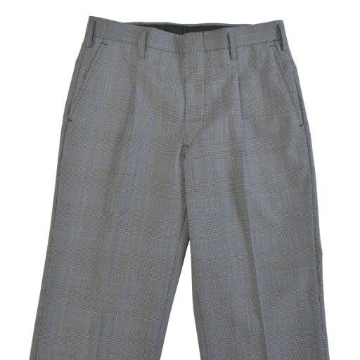 夏制服スラックス【グレーチェック ブルーライン】ウエスト61・67・70・73・82・88・91・95・100cm【日本製】スリムワンタック ウォッシャブル 夏制服ズボン チェックパンツ 男女兼用 式服 自由制服 KURI-ORI【クリオリ】SKRB444S1