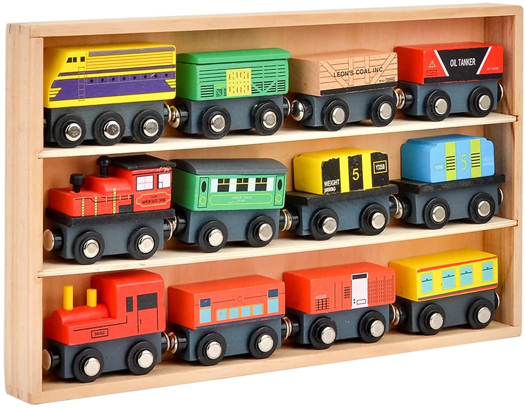 ミニカー セット おもちゃ 木製 車おもちゃ 12種類 列車 磁石式 慣性車ミニカー フリクションカー 定番玩具 モデルカ…