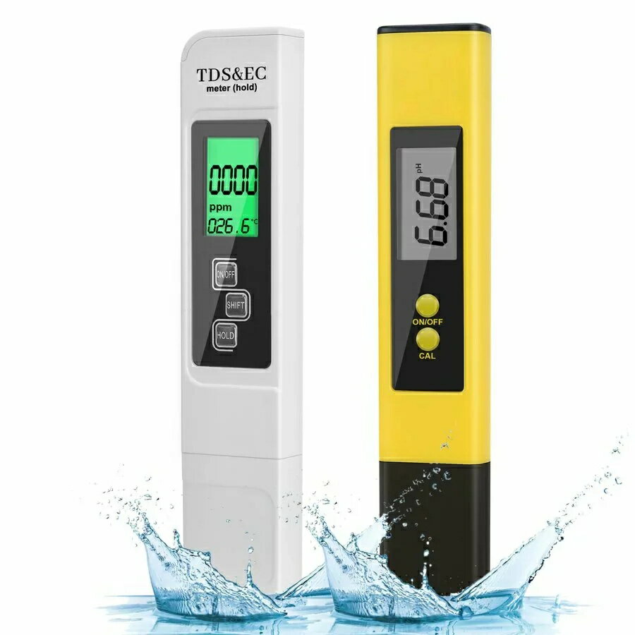商品情報 商品説明 「PH計と水質TDS測定ペン2セット」PH計は0~ 60℃の温度で使用可能、デジタル測定範囲は0.0&#12316;14.0PHで、誤差±0.01ph、分解能0.01 pHです。TDS測定ペンは0.1 ~ 80.0℃の温度で測定範囲は0&#12316;9999 ppmです。導電率:0?9990us/cm、誤差:±2％です。ポイと：TDSメーターには自動温度補正の機能があり、測定値は水温の影響を受けず、気温の影響を受けます。 「ホールド機能がある」測定ペンの電極を試験液に入れて数値が安定になったら、 【HOLD】のボタンを押して、測定値を固定で、誤差もなし。メーターを取り出して測定値を読みます。制限性が無くて、写真を撮るとか、他人に見せるとか、きっちりに読んできます。【SHIFT】のボタンを押すと、メーターはTDSとECを切り替えできる。 「幅広い用途」PH/TDS計は日常生活における水の安全性を検?できるだけでなく、他にも多い場合に使用できます。例えば：実験室、工業、汚水処理、科学研究、製薬、電気めっき液、水道水、水産養殖、飲料水、酵素、井戸水、海水、ボイラー水、金魚鉢水、プール水、写真洗浄液、インク、食品加工、イオン化水、家庭水質検査、化学品、人体尿PH値などに適用しています。魚などの水生生物や水草の育成において非常に有効です ※ご注意 ※モニターの発色具合によって実際の物と色が異なる場合があります。 ※メーカーでの仕様変更によりパッケージ等が予告無く変更になる場合がございます。 ※予めご了承ください。