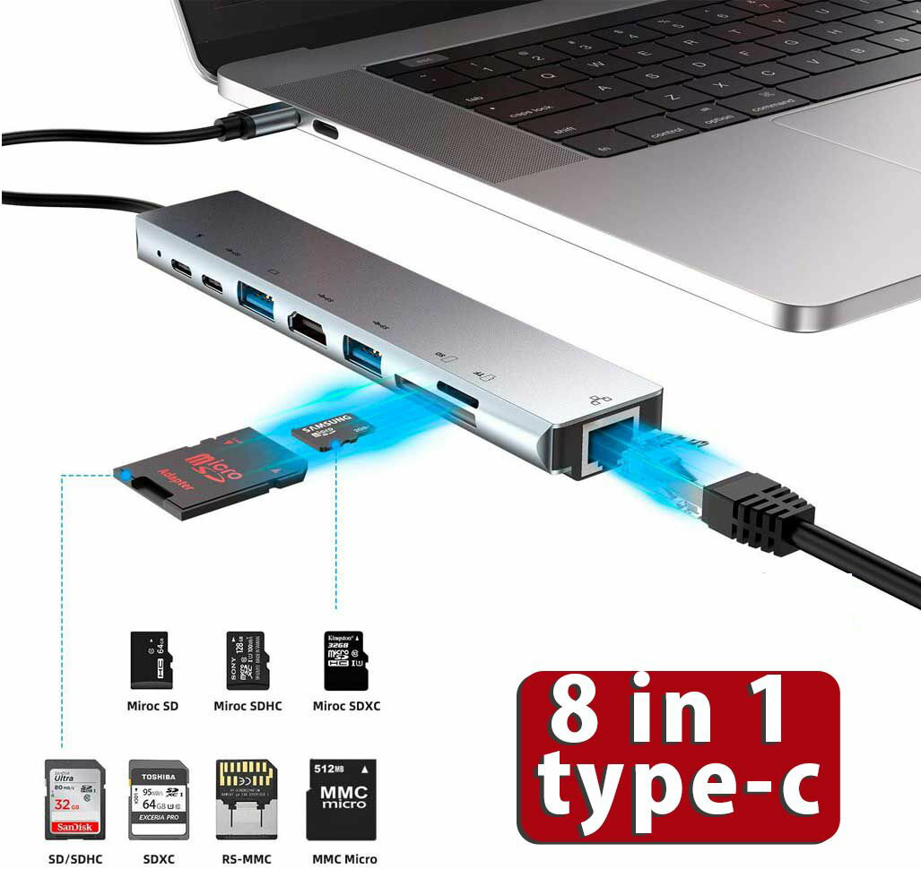 USB Type-C ϥ 8ݡ 8in1 1ǯݾ ɥå󥰥ơ ޥݡ4K HDMI PD® USB3.0 SD/TFɥ꡼ LANݡ MacBook Pro