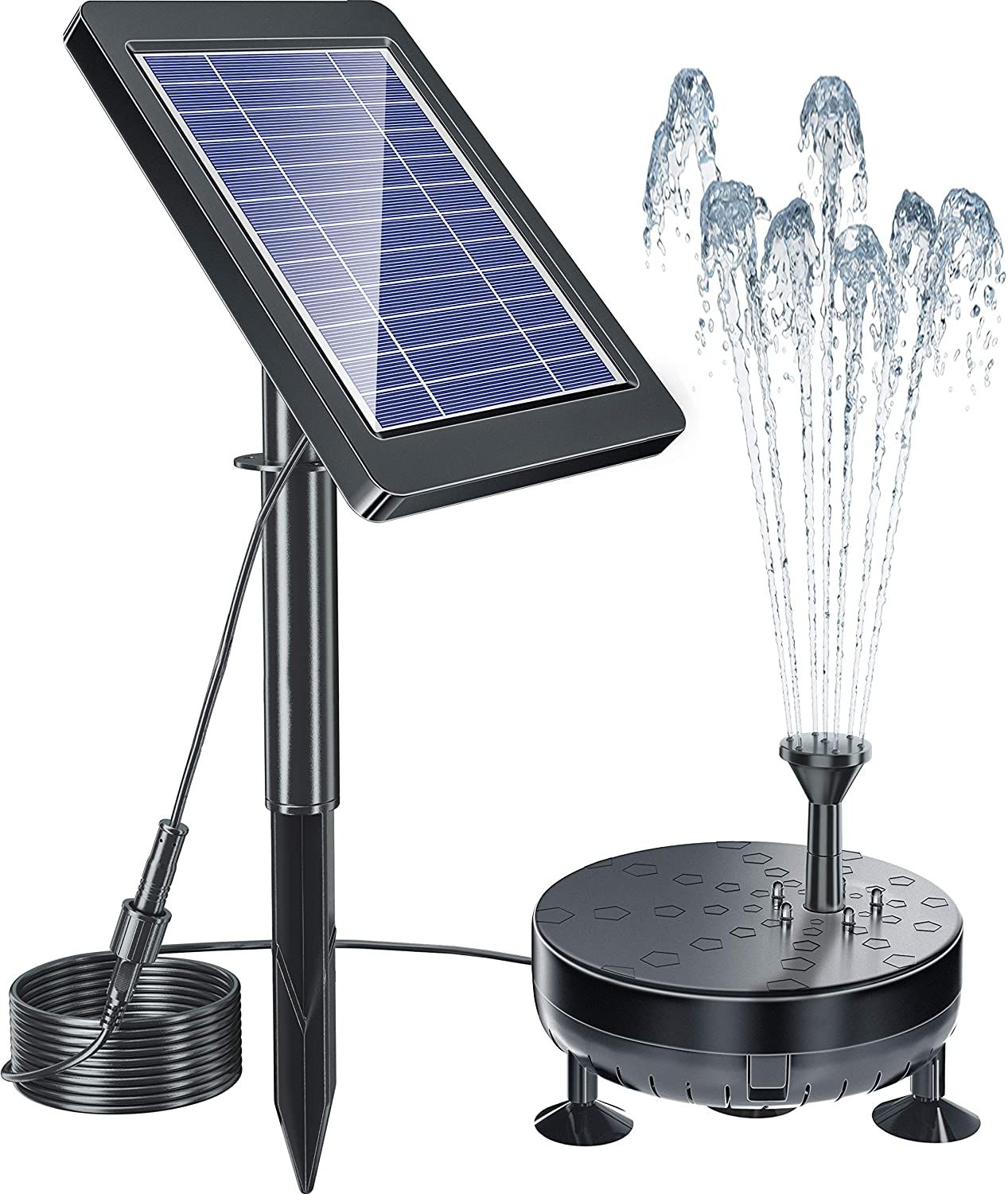 ソーラー噴水ポンプ LEDライト付き ガーデン用噴水 ソーラーパネル 夜間点灯 太陽光充電 ウォーターポンプ 酸素供給 水循環 ガーデン 池 ポンド プール(蓄電式)
