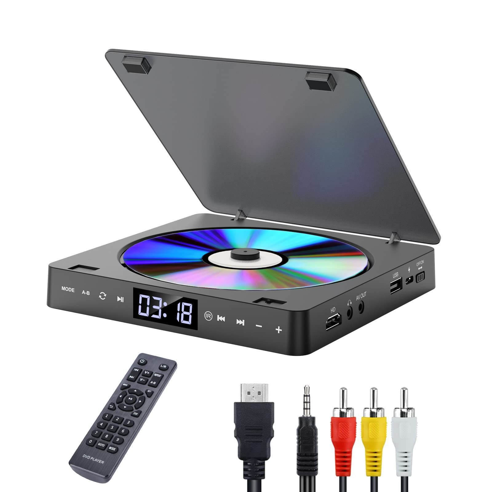 DVD/CDプレーヤー HDMI端子搭載 最大1080Pの解像度 ポータブル DVD/CDプレイヤー 超小型 空間を占めず A-Bリピート ランダム再生 USB2.0対応 3.5mオーディオジャック DVD/VCD/CD/CD-G/MP3/JPEGなどに