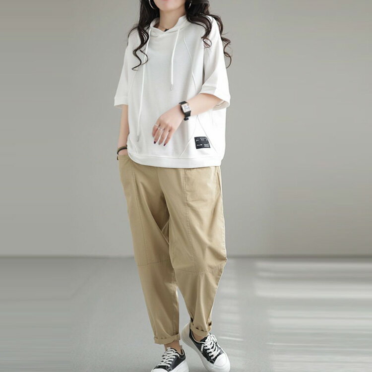 トップス 春夏 Tシャツ フーディー 半袖 フード付きパーカー 半袖 パーカー クルーネック ホワイト 五分袖カットソー 綿 コットン プルオーバー 無地 シンプル ショート丈 スウェット ゆったり 送料無料 レディース