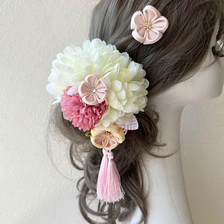 花 和装 ピンク 髪飾り フラワー 黄 花嫁 前撮り ヘアアクセサリー 結婚式 成人式...