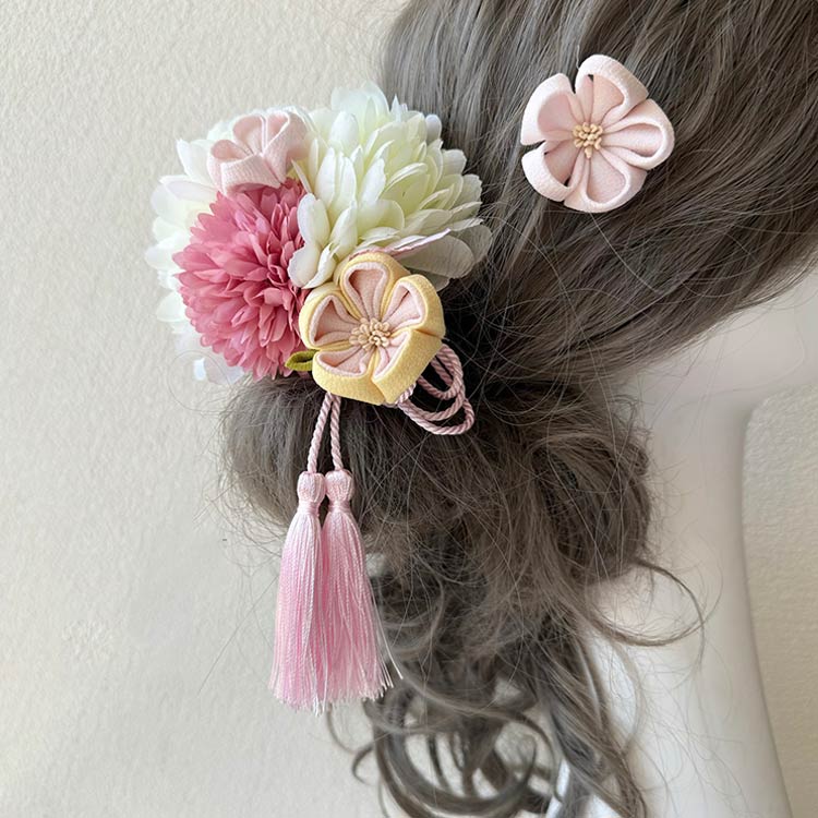 花 和装 ピンク 髪飾り フラワー 黄 花嫁 前撮り ヘアアクセサリー 結婚式 成人式...