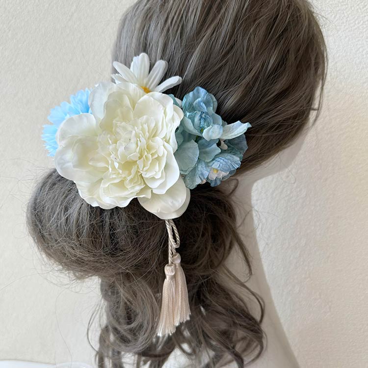 成人式 花 緑 髪飾り 卒業式 ヘアアクセサリー 青 ヘッドドレス 紫 黄色 ドライフ...