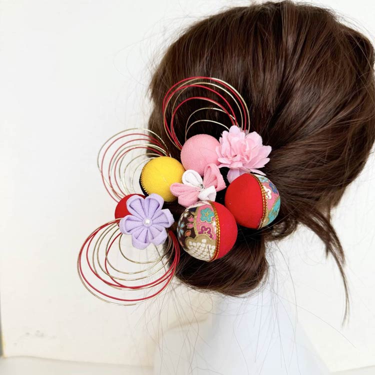 着物 水引 花 金箔 紐 組紐 金箔ヘア 髪飾り 銀箔 ヘアアクセサリー 白 ドライフラ...